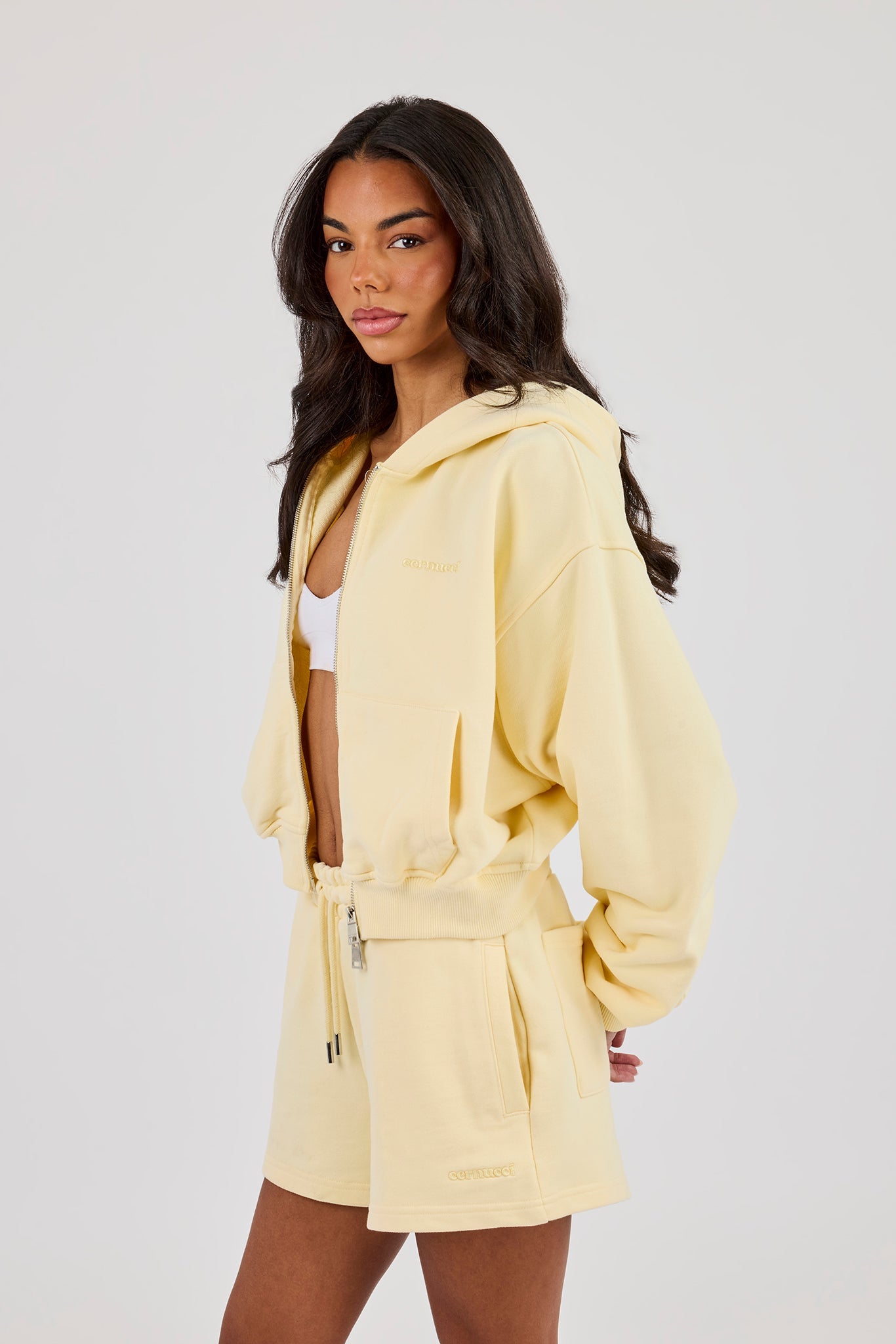 Cernucci Cropped Zip Through Hoodie - Lemon